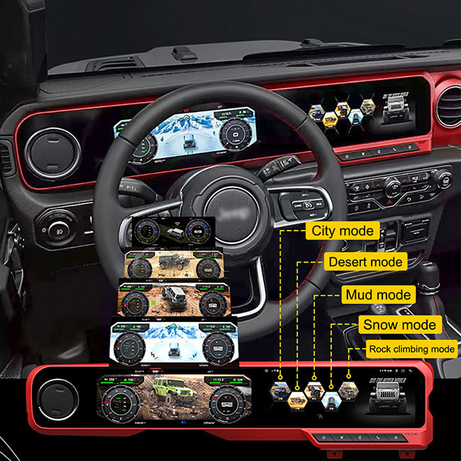 مشغل وسائط متعددة رقمي للسيارة بشاشة مزدوجة لسيارة جيب رانجلر JL 2018-2021